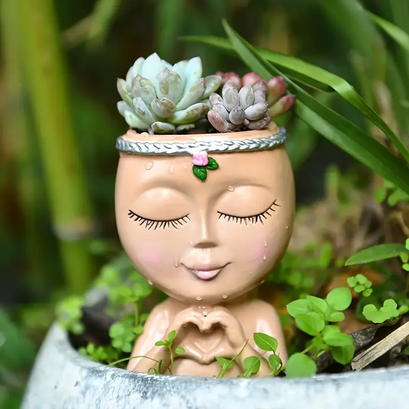 Echeveria Succulent - Herzförmiger Mädchen-Kunstharz-Sukkulenten-Blumentopf, Damen-Kopf-Pflanzgefäß für Chlorophytum, Grünpflanzen,